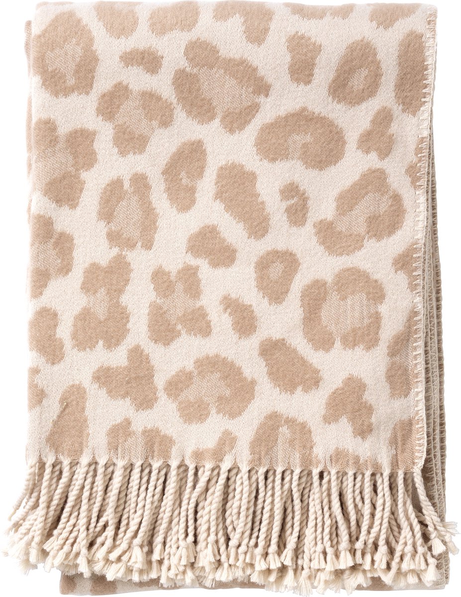 Dutch Decor - JOLIE - Plaid 140x180 cm - Pumice Stone - beige - panter dessin - franjes