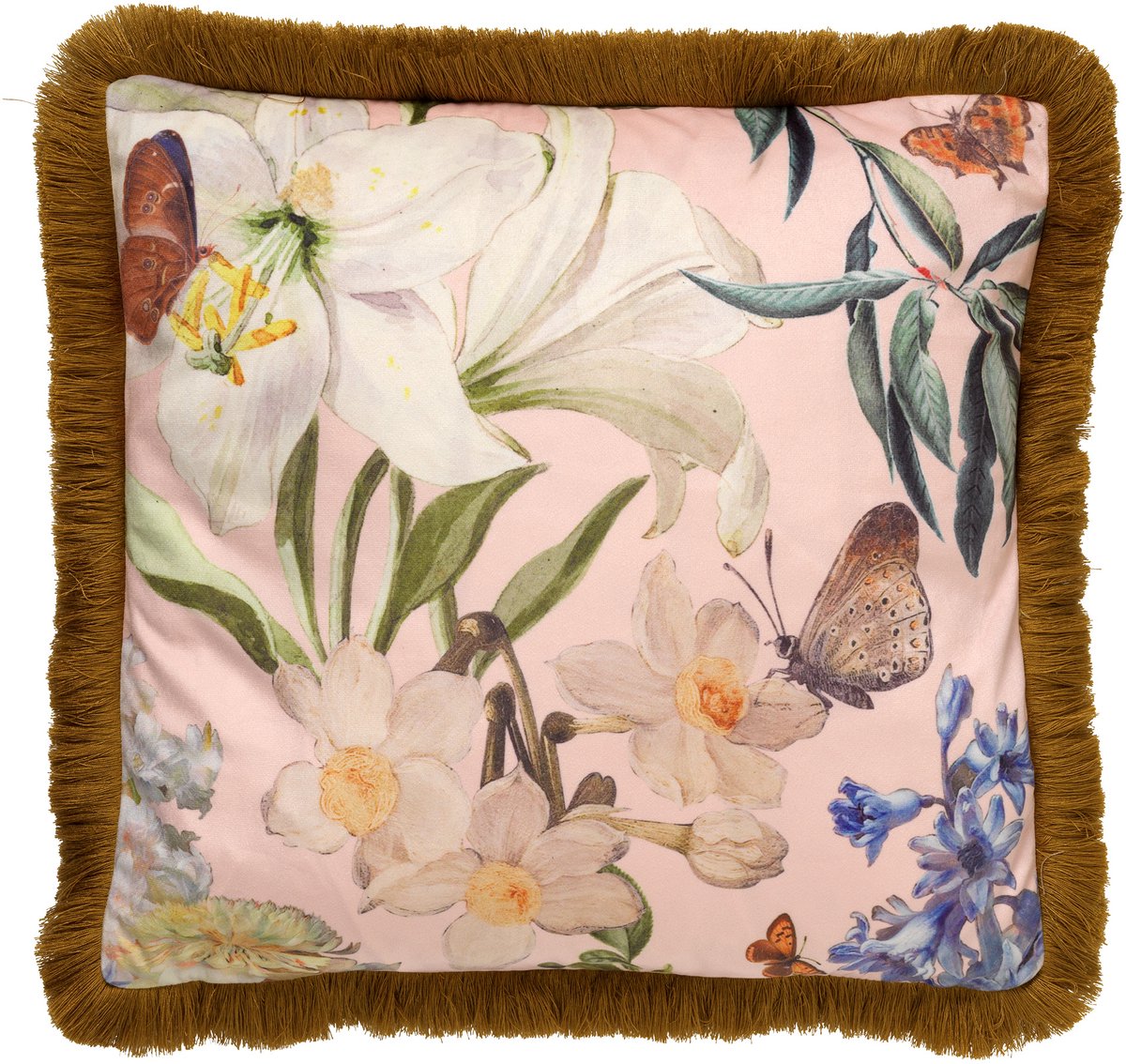 Dutch Decor HANNA - sierkussen 45x45 cm - bloemen en vlinders - franjes - Dusty Pink - roze - Inclusief binnenkussen