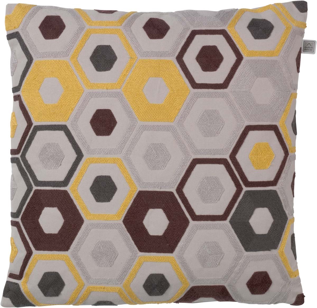 Dutch Decor PIEN - Sierkussen geborduurd 45x45 cm - zand - geel bruin - grijs - retro - Inclusief binnenkussen