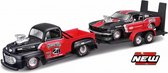 Ford 1 Pick Up 1948 + Ford Mustang 1967 - "Pony Up" ( 2 Car Set Plus Trailer ) Zwart / Rood 1-24 Maisto