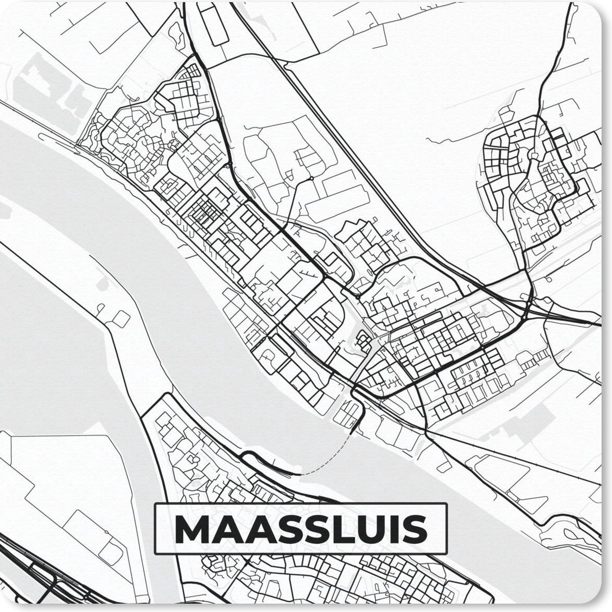 Muismat 20x20 cm - Mousepad Kaart - Maassluis - Zwart - Wit - Muismatten