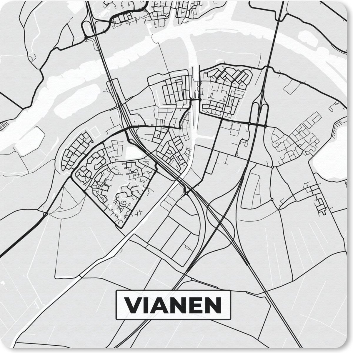 Muismat 20x20 cm - Mousepad Stadskaart - Vianen - Grijs - Wit - Muismatten