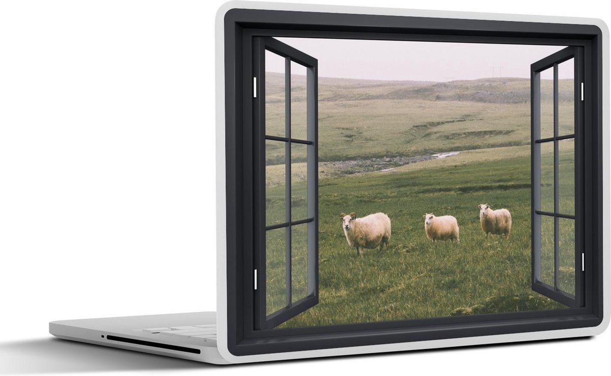 Laptop sticker - 10.1 inch - Doorkijk - Gras - Schaap - 25x18cm - Laptopstickers - Laptop skin - Cover