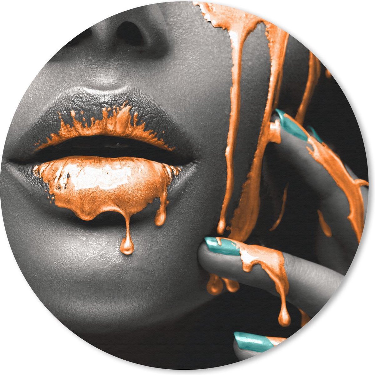 Muismat rond 30x30 cm - Mousepad Lippen - Oranje - Zwart - Ronde muismatten