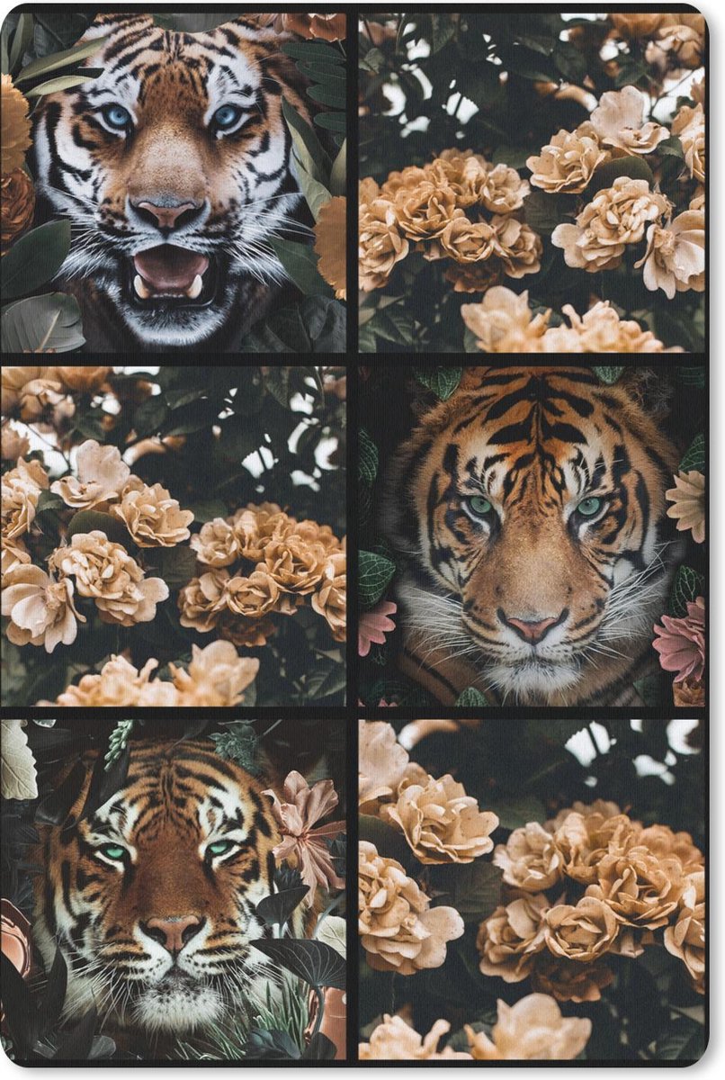 Muismat - Mousepad - Collage - Tijger - Bloemen - 40x60 cm - Muismatten