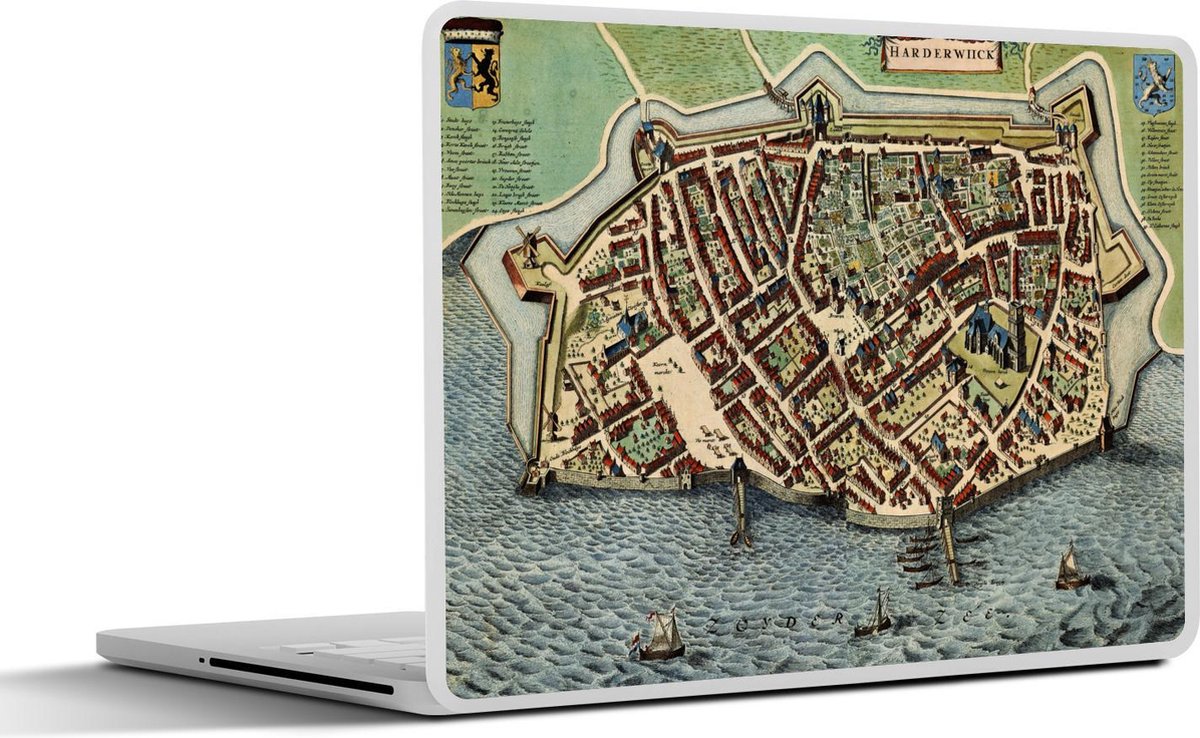 Laptop sticker - 14 inch - Stadskaart - Harderwijk - Geschiedenis - 32x5x23x5cm - Laptopstickers - Laptop skin - Cover