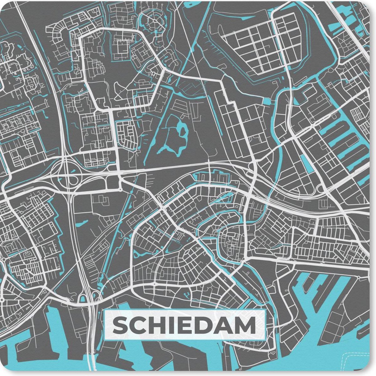 Muismat 30x30 cm - Mousepad Plattegrond - Schiedam - Grijs - Blauw - Muismatten - Stadskaart
