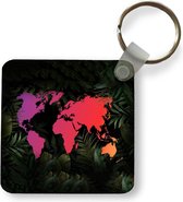 Sleutelhanger - Uitdeelcadeautjes - Wereldkaart - Kleuren - Bladeren - Plastic
