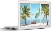 Laptop sticker - 10.1 inch - Doorkijk - Palmbomen - Strand - 25x18cm - Laptopstickers - Laptop skin - Cover