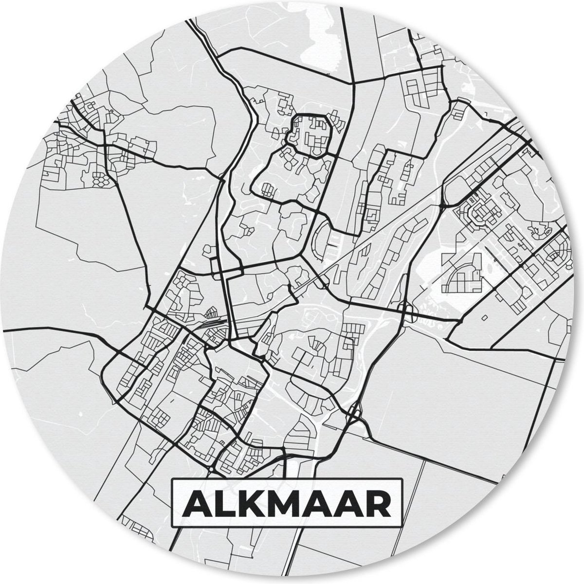 Muismat rond 20x20 cm - Mousepad Stadskaart - Alkmaar - Grijs - Wit - Ronde muismatten