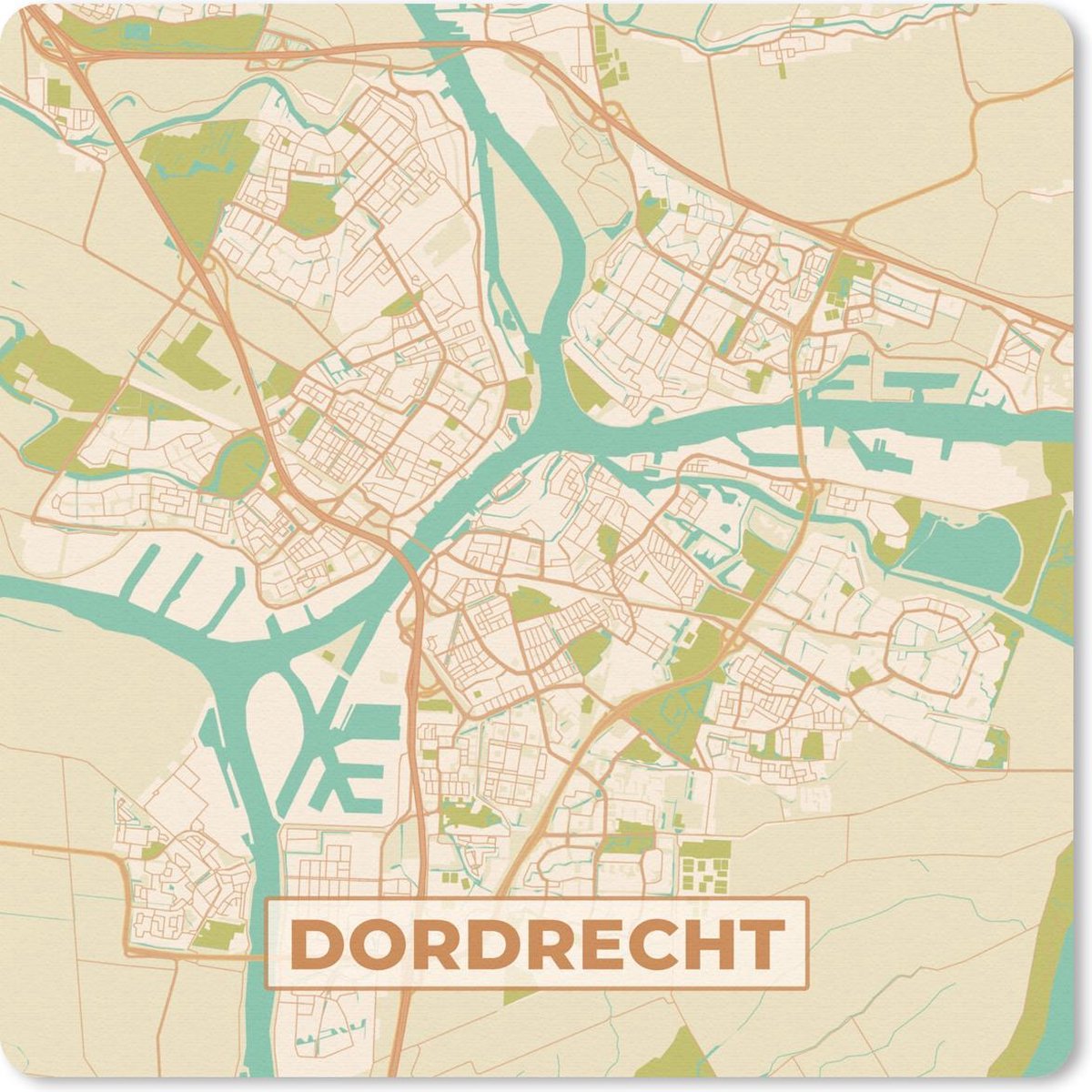 Muismat 20x20 cm - Mousepad Kaart - Dordrecht - Vintage - Muismatten