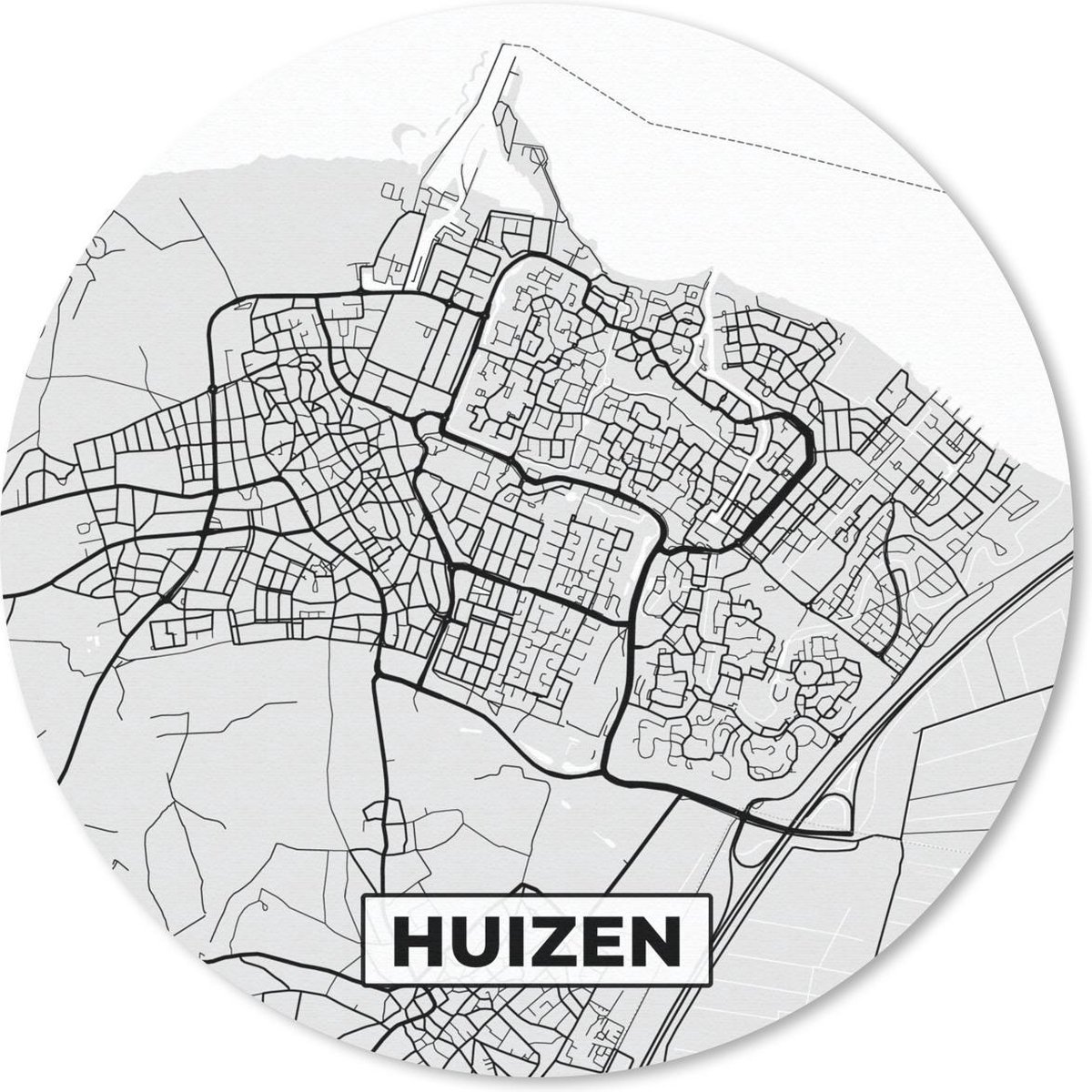 Muismat rond 30x30 cm - Mousepad Stadskaart - Huizen - Grijs - Wit - Ronde muismatten
