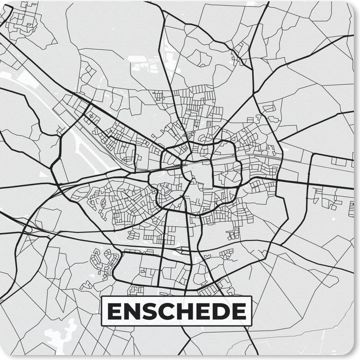 Muismat 30x30 cm - Mousepad Stadskaart - Enschede - Grijs - Wit - Muismatten