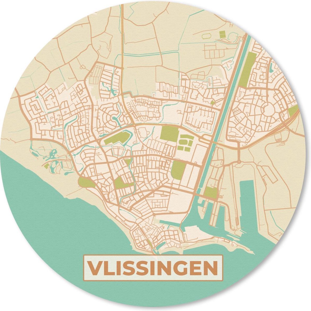 Muismat rond 30x30 cm - Mousepad Kaart - Vlissingen - Vintage - Ronde muismatten