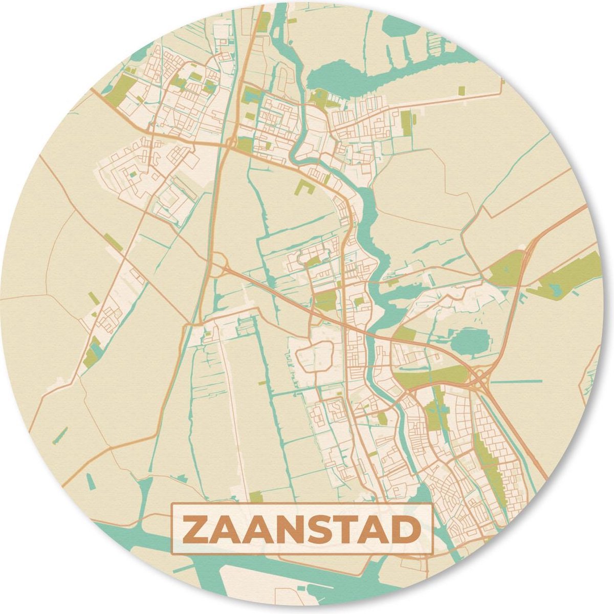 Muismat rond 30x30 cm - Mousepad Kaart - Zaanstad - Vintage - Ronde muismatten