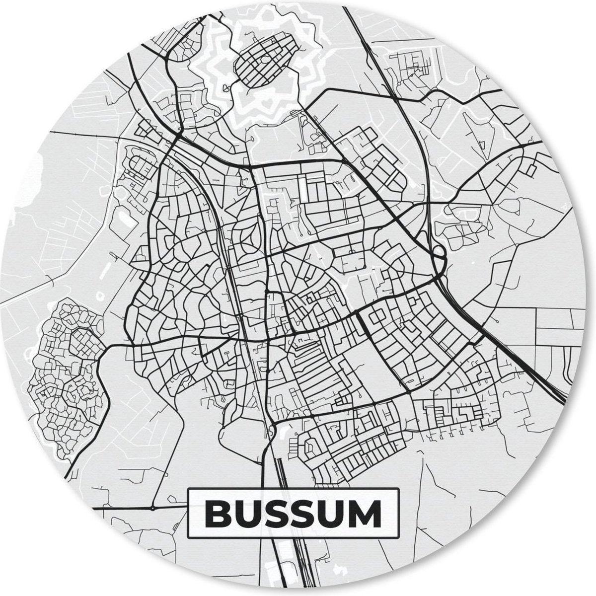 Muismat rond 20x20 cm - Mousepad Stadskaart - Bussum - Grijs - Wit - Ronde muismatten