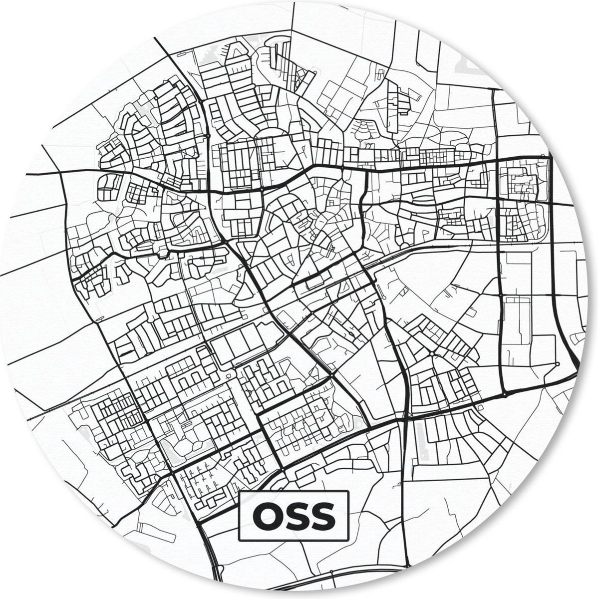 Muismat rond 20x20 cm - Mousepad Kaart - Oss - Zwart - Wit - Ronde muismatten