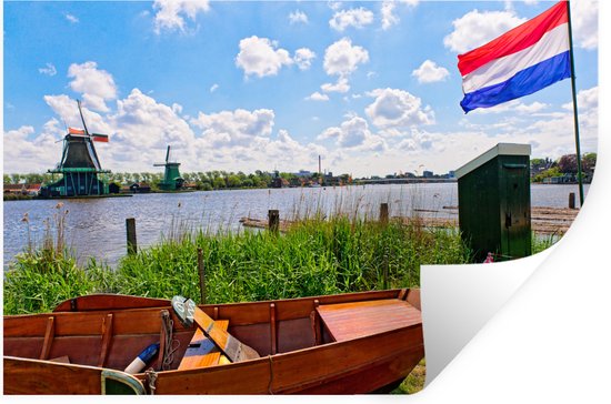 Muurstickers - Sticker Folie - Typische Nederlandse natuur met de vlag van Nederland - 90x60 cm - Plakfolie - Muurstickers Kinderkamer - Zelfklevend Behang - Zelfklevend behangpapier - Stickerfolie