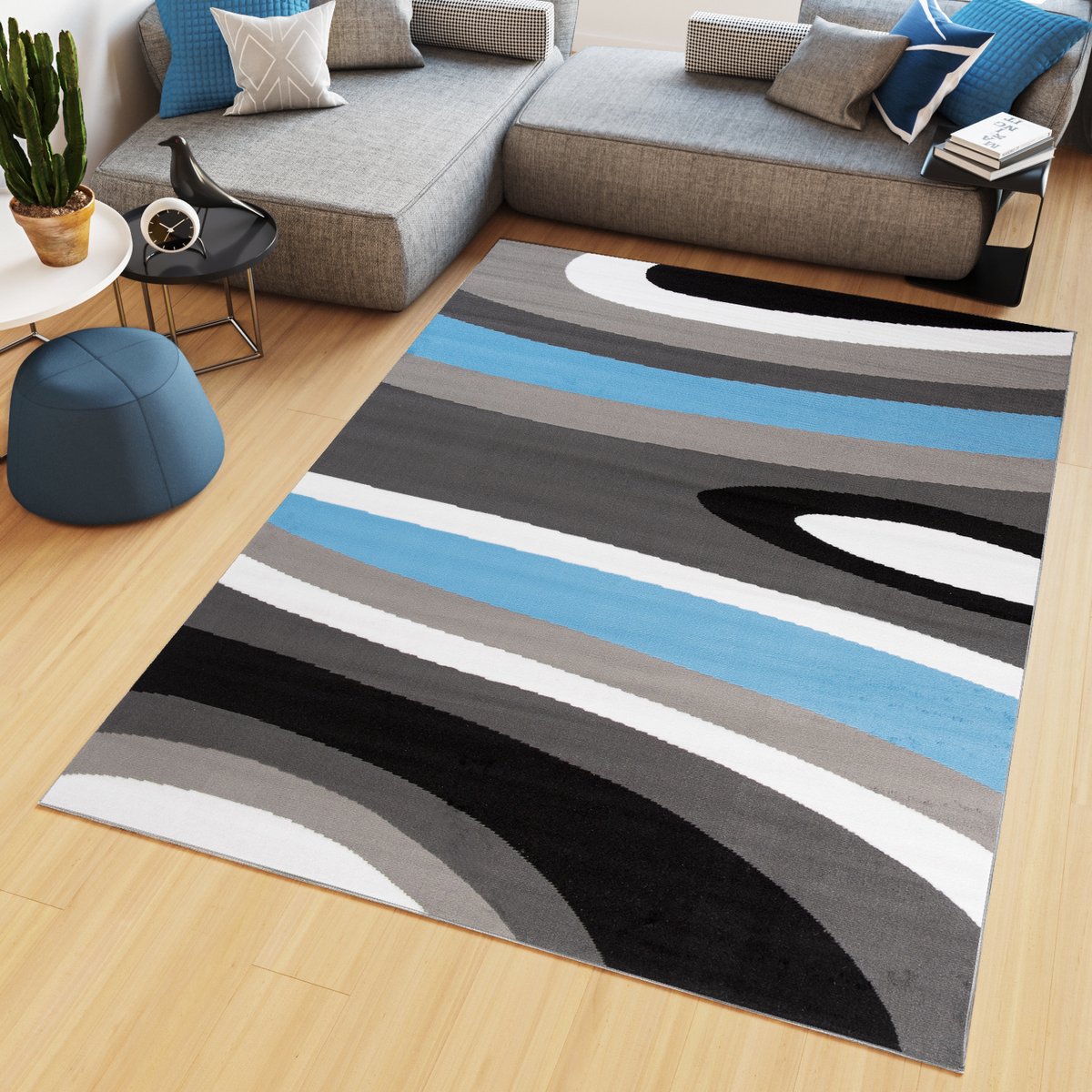 Tapiso Maya Vloerkleed Grijs Tapijt Woonkamer Modern Blauw Maat- 160x230 Blauw Wit Grijs