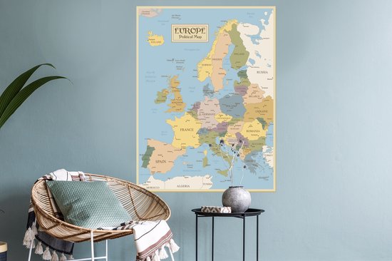 Sticker Muursticker Carte colorée de l' Europe - Vector de l'ancienne carte de l'Europe - 60x80 cm - feuille autocollante - sticker mural repositionnable