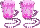 12x stuks hawaii ketting shotjes glas roze bloemen aan ketting - Feestartikelen