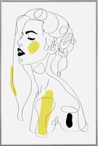 JUNIQE - Poster met kunststof lijst One Line Girl Part 2 -20x30 /Geel