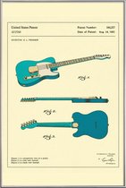 JUNIQE - Poster met kunststof lijst Guitar 3 -40x60 /Blauw & Ivoor