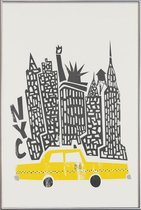 JUNIQE - Poster met kunststof lijst New York Cityscape -40x60 /Geel &