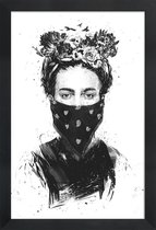 JUNIQE - Poster met houten lijst Rebel Girl -13x18 /Wit & Zwart