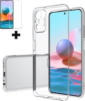 Hoesje + Screenprotector geschikt voor Xiaomi Redmi Note 10 - Clear Soft Case - Siliconen Back Cover - Shock Proof TPU - Transparant