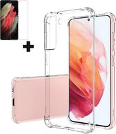 Hoesje + Screenprotector geschikt voor Samsung Galaxy S21 Plus - Clear Soft Case - Siliconen Back Cover - Shock Proof TPU - Transparant