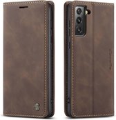 CaseMe - Samsung Galaxy S21 FE Hoesje - Wallet Book Case - Magneetsluiting - Donker Bruin
