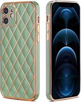 iPhone 12 Pro Max Luxe Geruit Back Cover Hoesje - Silliconen - Ruitpatroon - Back Cover - Apple iPhone 12 Pro Max - Lichtgroen