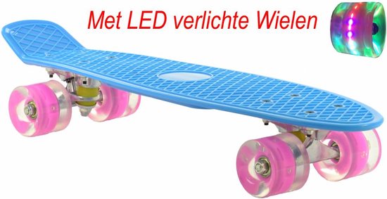 Sajan Skateboard - LED Wielen - 22.5 inch - Blauw-Roze - Penny Board - Diverse Kleuren - Sajan