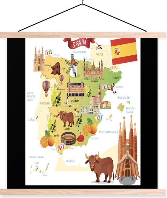 Tuin poster Zwart-wit illustratie van Spanje op een krijtbord - 200x200 Tuin poster Zwart-wit illustratie van Spanje op een krijtbord - 200x200