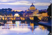 Avondgloed bij de Engelenbrug over de Tiber in Rome - Foto op Tuinposter - 90 x 60 cm