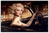 Glamour Dame in haar auto - Foto op Akoestisch paneel - 225 x 150 cm