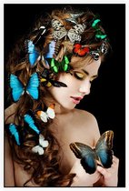 Vrouw met vlinders - Foto op Akoestisch paneel - 100 x 150 cm