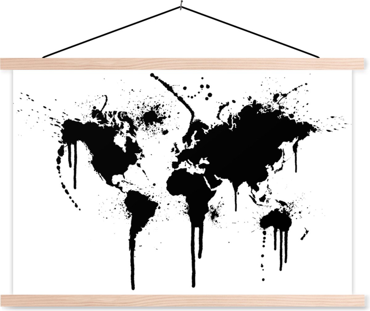 Wereldkaart zwarte inkt schoolplaat platte latten blank 120x80 cm - Foto print op textielposter (wanddecoratie woonkamer/slaapkamer)