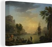 Canvas Schilderij A landscape at sunset - Schilderij van Claude Joseph Vernet - 120x90 cm - Wanddecoratie