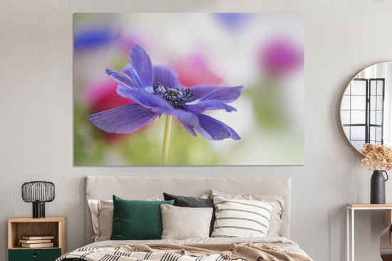 Toile Peinture Anémone Violette - 150x100 cm - Décoration murale