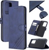 Voor Samsung Galaxy Note20 Ultra Stiksels Stijl 2-Kleur Koe Textuur Horizontale Flip PU Lederen Case met Houder & Kaartsleuf & Lanyard (Blauw)