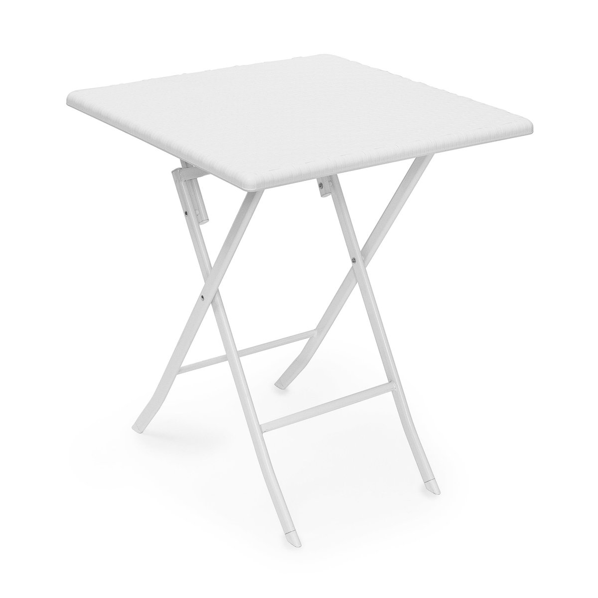 Relaxdays tuintafel rotanlook - opklapbare bijzettafel - eettafel tuin - campingtafel rond - Wit Vierkant
