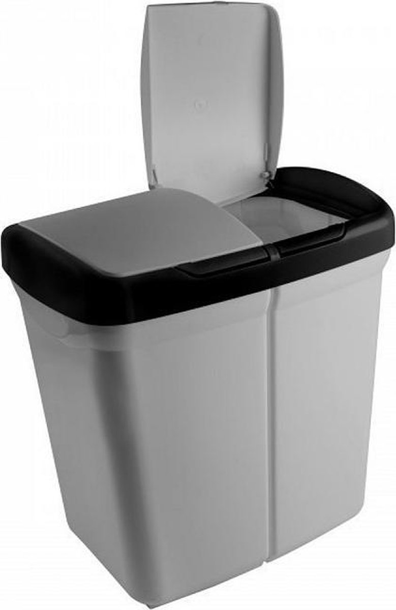 Sunware Duo Prullenbak met 2 compartimenten van 25L met push buttons voor openen