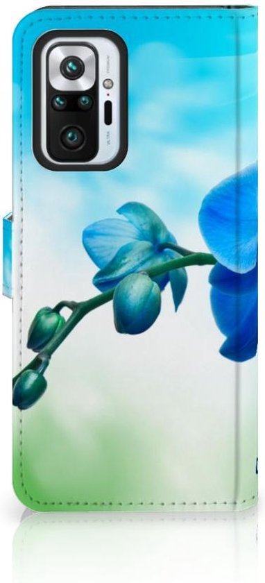 Étui pour téléphone Xiaomi Redmi Note 10 Pro Étui portefeuille avec photo orchidée Blauw cadeau de la Saint-Valentin femme