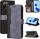 Voor Xiaomi Mi 11 Lite Zakelijke stiksels-kleur Horizontale Flip PU lederen tas met houder & kaartsleuven & fotolijst (grijs)