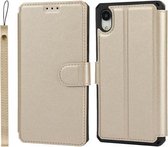 Effen textuur horizontale flip PU lederen tas met houder & kaartsleuven & fotolijst & portemonnee & riem voor iPhone XR (goud)