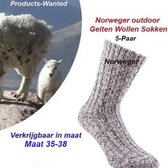 5-Paar Geiten Wollen Sokken Norweger klassieke Grijs Kleur-Maat 35-38