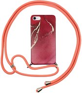 FONU Marmer Backcase Hoesje Met Koord iPhone SE 2020 / 8 / 7 - Rood