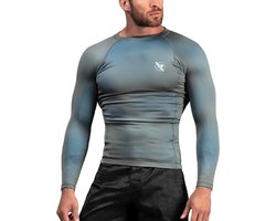 Hayabusa Fusion Long Sleeve Rashguard - Grijs / Aquablauw - maat L